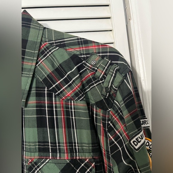 Rolling Paper with Patches Green Plaid Button Up Long Sleeve Shirt - Picture 6 of 11